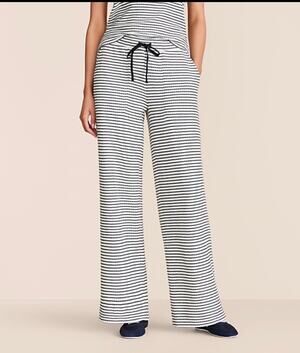 Lou & Grey Striped Wide Leg Knit Lounge Pants Cream Black Drawstring Women's SP
